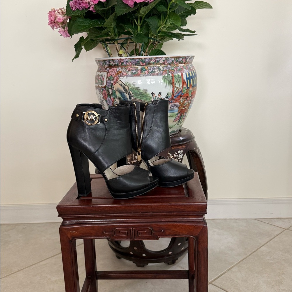 Michael Kors Black Leather High Heel Ankle Boot Sandals